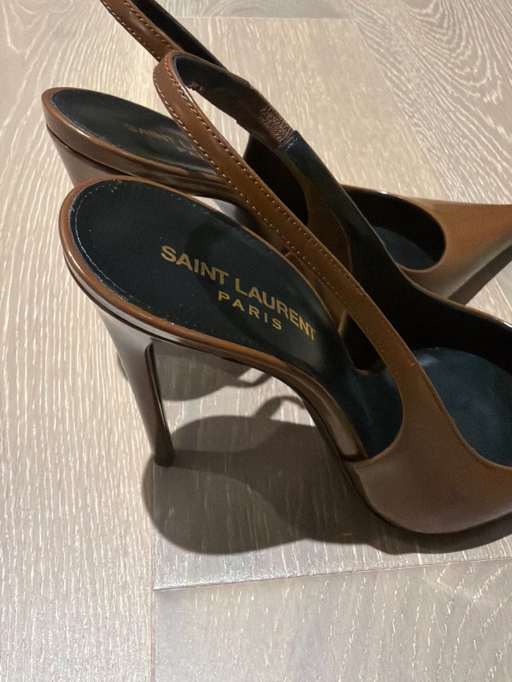 Saint Laurent Tan Leather Slingback Stiletto Pumps - Like New